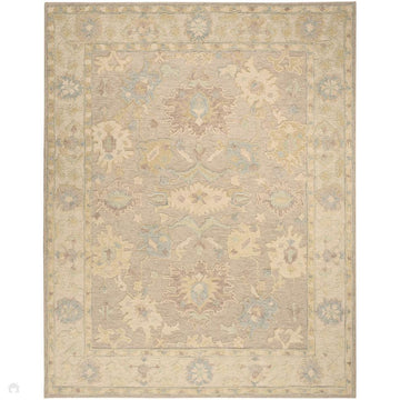 Maison MSO01 Traditional Persian Vintage Oushak Floral Border Hand-Knotted Sculpted Textured Hi-Low Aged Patina Wool Loop Pile Taupe/Ivory Rug-Nourison-Rug Love - The Most Loved Rug Store